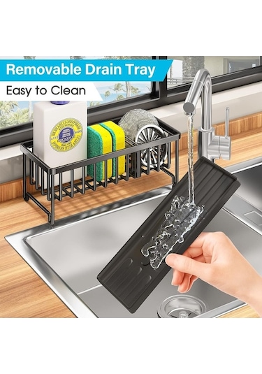 Pazly 24x9.5x10 Cm Paslanmaz Çelik Gümüş Sünger Tutucu Mutfak Lavabo Bulaşık Süngeri Organizatör Süzgeç Fırçası Tutucu Depolama Gümüş