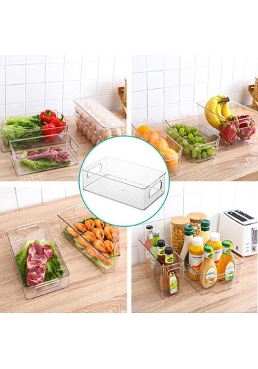 4 Adet Temizle Kiler Buzdolabı Organizatör Kovaları Ev Plastik Gıda Depolama Raf Sepet Kutusu Mutfak Tezgahları Kabinler Araçları Raflar Ve Amp Tutucular 3 Adet Gümüş Toka