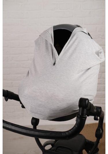 Pamuklu Puset Bebek Arabası Ve Emzirme Örtüsü Açık Gri
