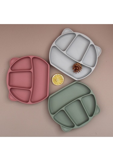 Moveevo Bebekler İçin Silikon Sünger Tabağı, Çocuk Ütü Ve Çatal Seti, Taşınabilir Yemek Gereci, Gri Renk Gri