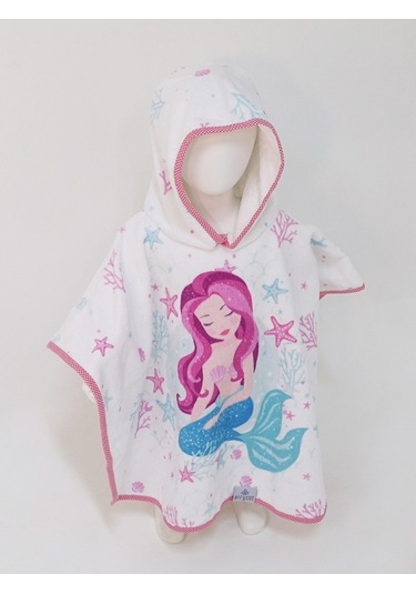 Airycot Denizkızı Desenli Çocuk Panço Havlu Beyaz