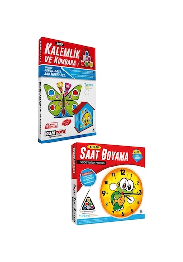 Saat Boyama ve Ahşap Kalemlik ve Kumbara Boyama (2'li Set)