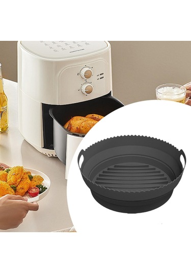 Homyl Katlanabilir Silikon Hava Fritöz Astarı Yedek Yuvarlak Siyah