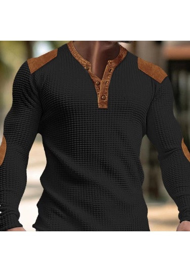 3d Nefes Alabilir Erkek Günlük Sweatshirt Sonbahar V Yaka Düğmeli Üst Moda Erkek Tişörtü Siyah