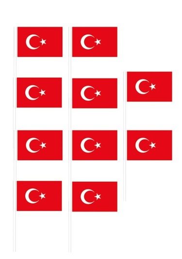 10 Ad. Çubuklu Kağıt Türk Bayrağı Çıtalı Sopalı Ayyıldız Baskılı