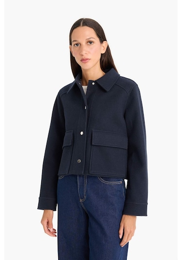 Defacto Regular Fit Polo Yaka Düğmeli Kaşe Mont E8628ax25aunv250 Lacivert