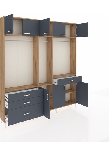 Arges Dolap 8 Raflı 4 Çekmeceli 3 Askılı 220x30x243 Çam-antrasit/antrasit Antrasıt/antrasıt Arges Dolap 8 Raflı 4 Çekmeceli 3 Askılı 220x30x243 Çam-antrasit/antrasit Antrasıt/antrasıt