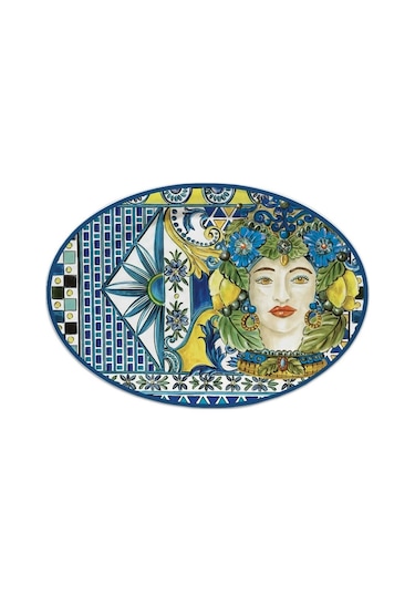 Baci Milano Sicily Melamin Oval Servis Tabağı 51 Cm X 35,5 Cm Mavi Mavi