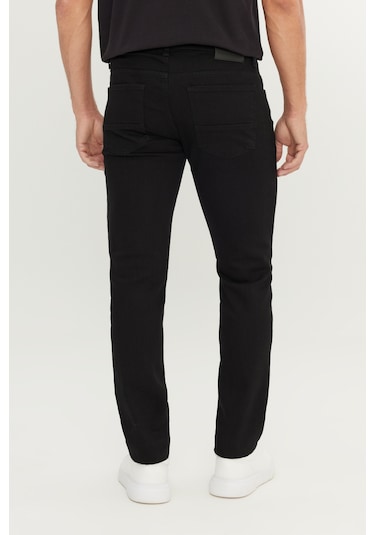 Erkek Sıyah Pamuklu Slim Fit Dar Kesim 5 Cep Esnek Jean Denim Kot Pantolon Siyah