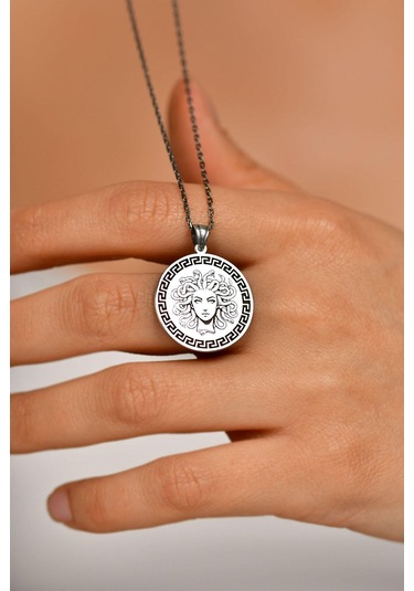 925 Ayar Medusa Silüeti Mitoloji Madalyon Unisex Gümüş Kolye 45-55cm