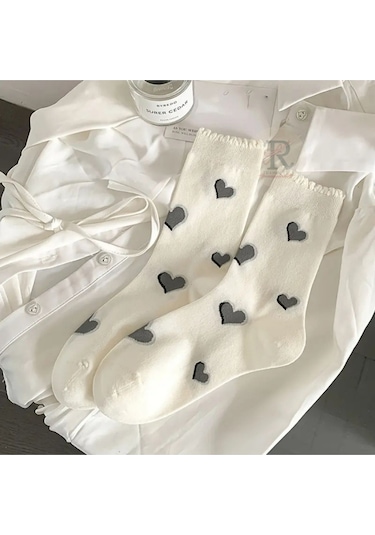 Trampler 4 Çift Kadın Fiyonklu Kalp Desenli Çorap Kadın Mevsimli Uzun Çok Renkli Çorap Çok Renkli