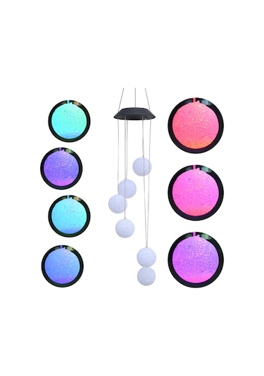 Güneş Enerjili Rüzgar Zilli Renkli Led Bahçe Dekor Lambası