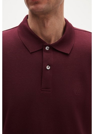 Ds Damat Regular Fit Mürdüm %100 Pamuklu Uzun Ömürlü Kıvrılmaz Polo Yaka Nakışlı T-shirt 4hc14ort51000 MÜRDÜM