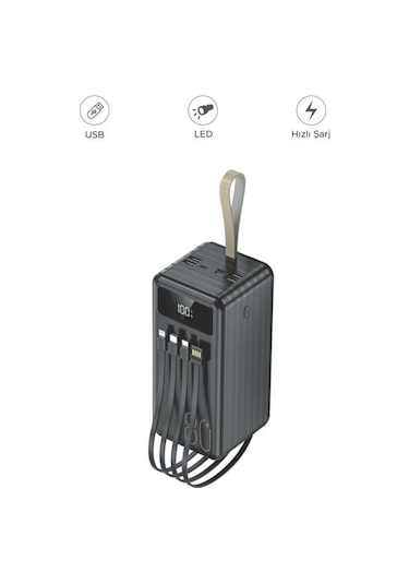 1080 80000mah Ledli 4 Çıkışlı Taşınabilir Hızlı Şarj Dijital Göstergeli Powerbank Siyah