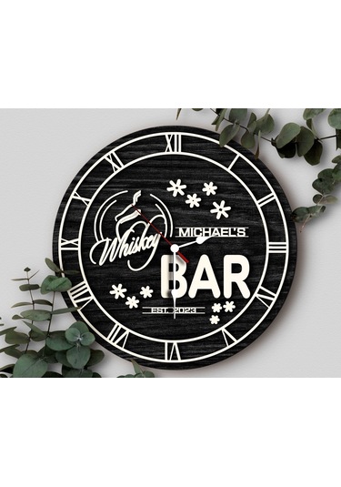 Bk Gift Barlara Özel Dekoratif Siyah Ahşap Duvar Saati 35cm-22 , Bar Duvar Saati , Cafe Duvar Saati , Özel Ahşap Saat Kobitmeyen138352 Bk Gift