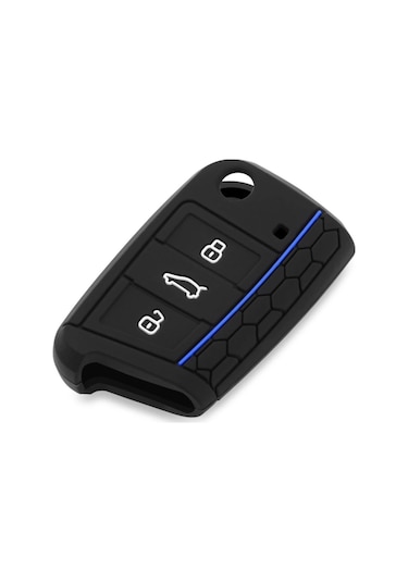 Skoda Uyumlu Kamiq Mavi Çizgili Silikon Anahtar Kılıfı