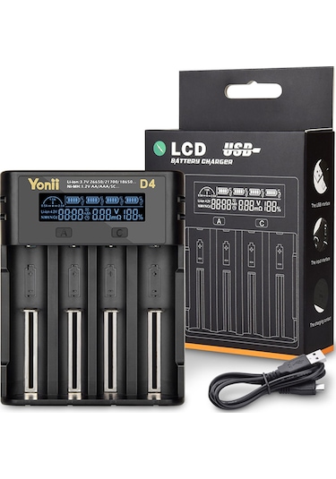 Samdoo Yonıı D4 4-lü Li-ion/ni-mh Şarj Cihazı, 18650 Pil Desteği, Lcd Ekran Ve Çoklu Güvenlik Koruması