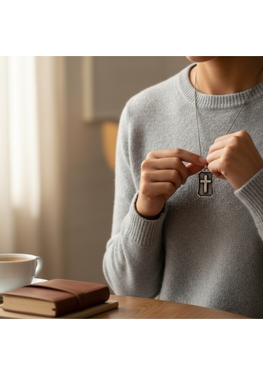Dikdörtgen Çerçeveli Haç Çelik Kolye Ucu Silver