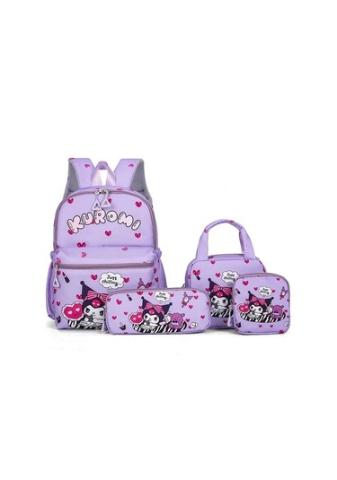 Getfit 4pcs Kuromi Sırt Çantası, Kalem Kılıfı, Omuz Çantası, Cüzdan Seti, Hello Kitty Sanrio School B Beyaz