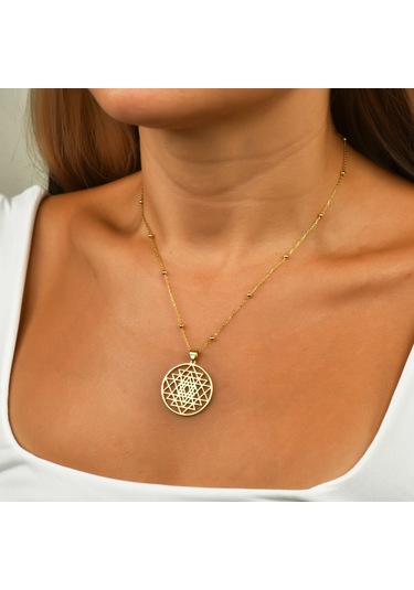 Sri Yantra Gümüş Kolye - Altın Altın