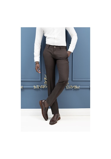 Ecer Slimfit Mevsimlik Fermuar Kapamalı Yan Cepli Kumaş Pantolon Kahverengi