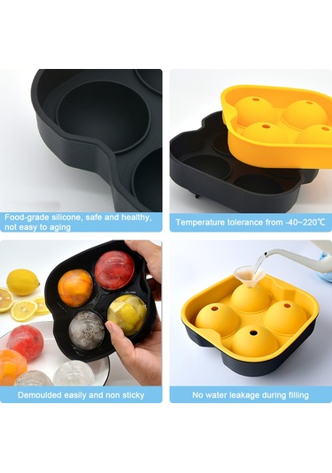 Geeksen Silikon 4'ü 1 Arada Buz Küpü Kalıbı/4 Delikli Buz Topu Kalıbı/buz Makinesi Küçük Boy - Mavi Ve Sarı 2 Parça Çok Renkli