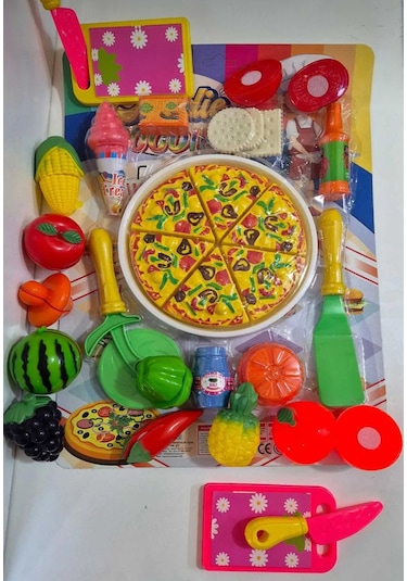 Pizza Kesilen Meyve 41 Parça Sebze Dondurma Bisküvi Pasta Kesme Tahtası Evcilik Oyuncak