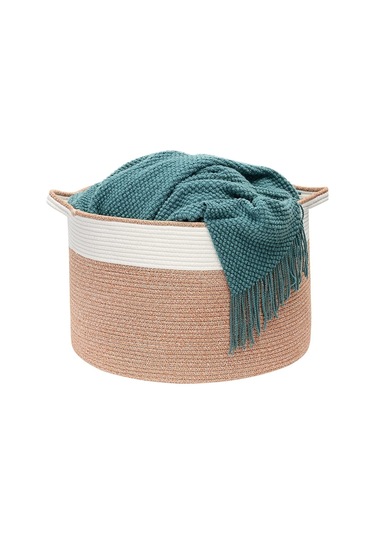 Shahbaz Özel Pamuklu Jüt Battaniye Sepeti Hasır Oyuncak Sepeti Jüt Çamaşır Sepeti 40-30 Hasır