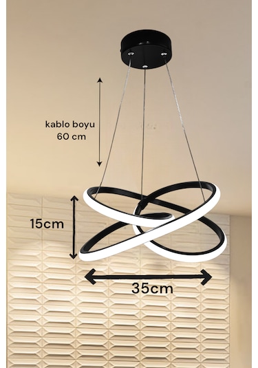 Kumandalı 3 Renk Işıklı Siyah Kasa Modern Sarkıt Led Avize Siyah