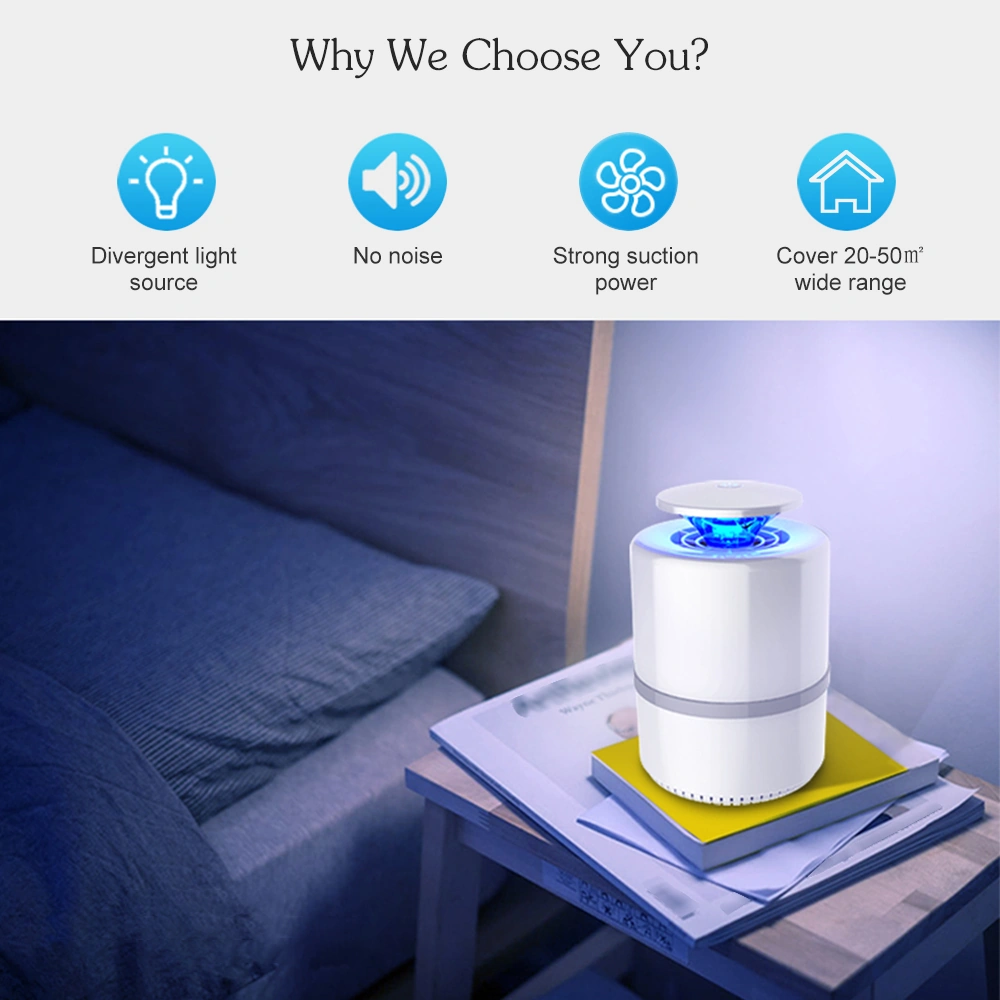 Youmex Beyaz Usb 5w Uv Led Işık Katalizörü Sinek Öldürücü Lambası - 20-50 M² Kapsama, 390nm Dalga Boyu, Sessiz Suction Teknolojisi