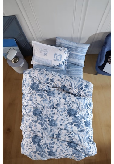 Clasy Ranforce %100 Pamuk Tek Kişilik Nevresim Takımı Mavi V1 Mavi