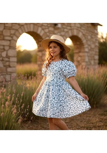 Çiçekli Kız Çocuk Elbise St08987 Yeşil