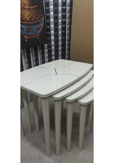 4 Lü Mdf Lam Ahşap Zigon Sehpa Krem - Gold