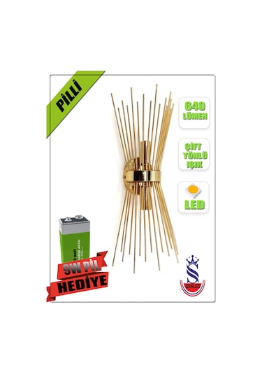 Şanled Kirpi Modeli Metal Çift Yönlü Gün Işığı Gold-siyah Kasa Duvar Aydınlatma Aplik-pilli Gün Işığı