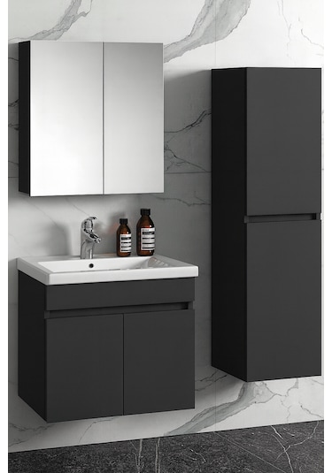Viena Banyo Dolabı Ve Ayna Üst Modül Takım Antrasit