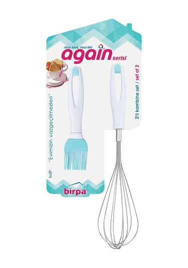 Again Büyük Silikon Yumurta Fırçası &No 2 Çırpıcı Seti Beyaz
