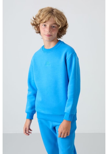 Tommy Life Saks Pamuklu Kalın İçi Tüylü Yumuşak Dokulu Standart Fit Nakışlı Erkek Çocuk Eşofman Takım - 11249 Saks Mavisi