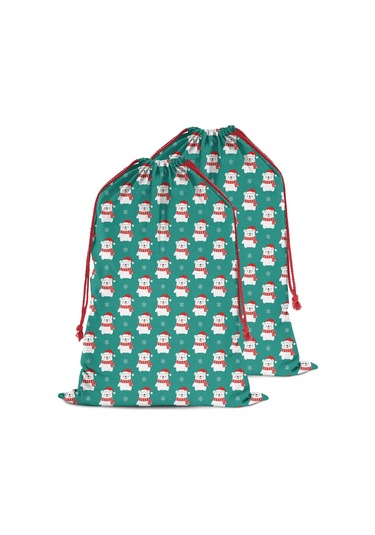 Büyük Noel Baba Hediye Çantası, Pamuklu Kordonlu, Yeniden Kullanılabilir Noel Kutup Ayısı