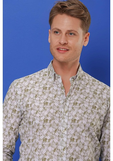 G 1542 Slim Fit Haki Klasik Gömlek Haki