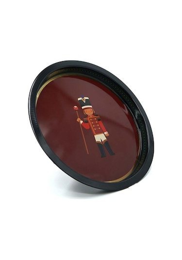 Kurşun Asker Desenli Yuvarlak Metal Tepsi, 31,5 Cm