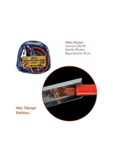 Kgn Akü Takviye Kablosu 35 Mm 2,3 Mt 1000 Amper 1201003