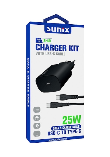 Sunix Cep Telefonu Şarj Aleti 25W Type C Hızlı Şarj Kısa Devre Ko