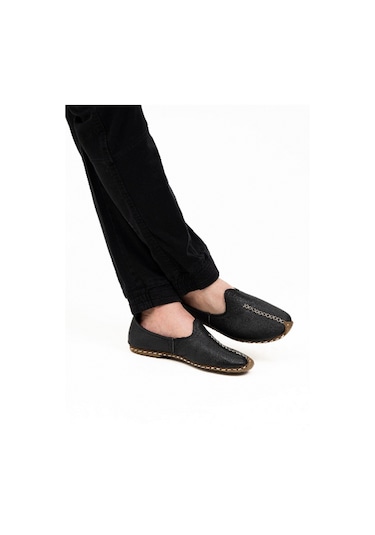 Bağcıklı Tasarım Hakiki Deri Yemeni Erkekler İçin El İşlemesi Siyah