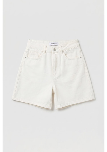Itsbasic Kadın Kırık Beyaz Diana 7s6-101 Mom Fit Midi Boy Denim Şort