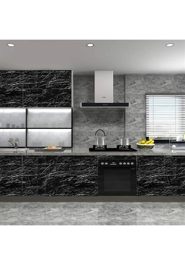Mermer Desenli Masa Tezgah Mutfak Su Geçirmez Yapışkanlı Folyo Sticker Siyah 5x0,6m Diğer