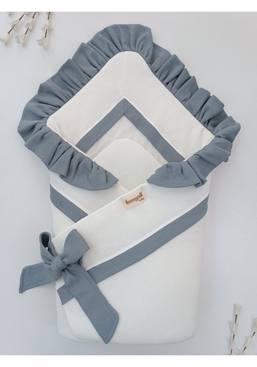 Bebek Battaniyesi Kundağı %100 Pamuklu İnci Waffle Kumaş Yenidoğan Hastane Çıkışı Hediyelik Örtü Gri