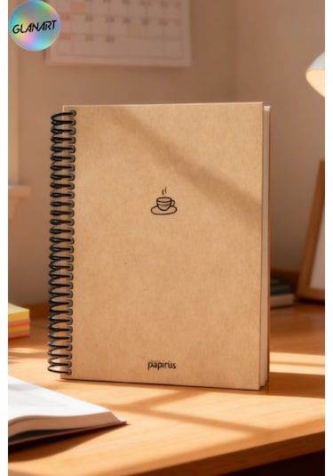 Spiralli 100 Yaprak Kareli Orta Boy Sert Kapak Defter Kraft Kağıt 16x23 Cm