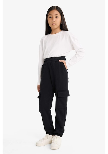 Defacto Kız Çocuk Beli Lastikli Kargo Jogger Eşofman Altı E6928a825aubk81 Siyah