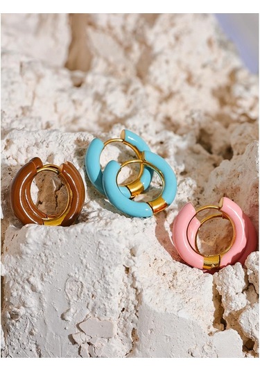 Pembe Eetit 20mm Şeker Renk Mavi Pembe Kahverengi Emaye Paslanmaz Çelik Içi Boş Hoop Küpeler Altın Basit Trendy Y2k Tatlı Takı Hediye Çok Renkli