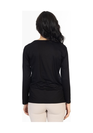 Yeni Model Taş İşlemeli Yuvarlak Yaka Likralı Anne Penye Bluz 6435-siyah